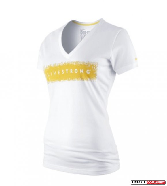 NIKE LIVESTRONG White Dri-Fit Running Tee V-Neck Shirt/Top XL