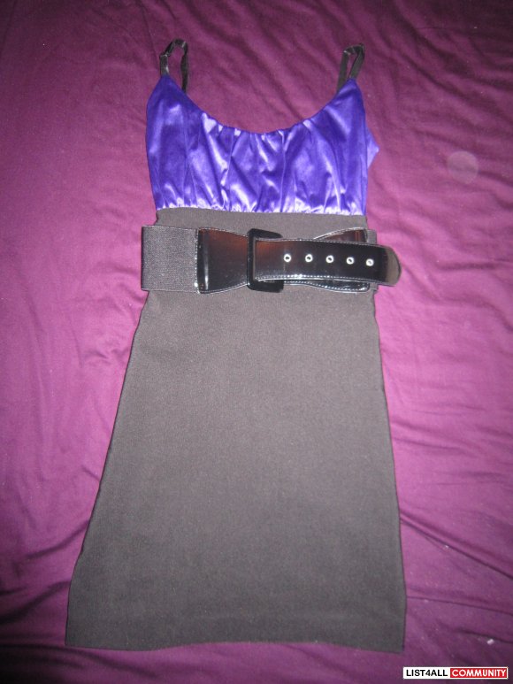 SEDUCTION - S High Waist Belted Purple & Black Dress - $8 (NO HOLDS)