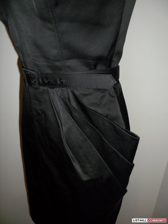 bebe black belted satin dress