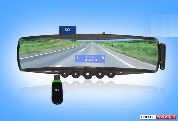 BLUETOOTH HANDSFREE CAR KIT REAR MIRROR LCD SCR DISPLAY FM MP3