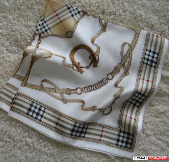 Burberry like 100% silk scarf harness cream ivory collor