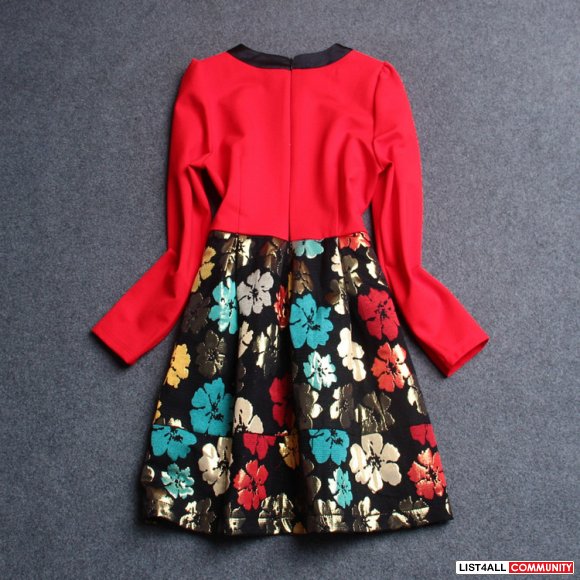 Red top with flora skirt
