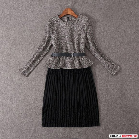 Knit top with plicated black skirt