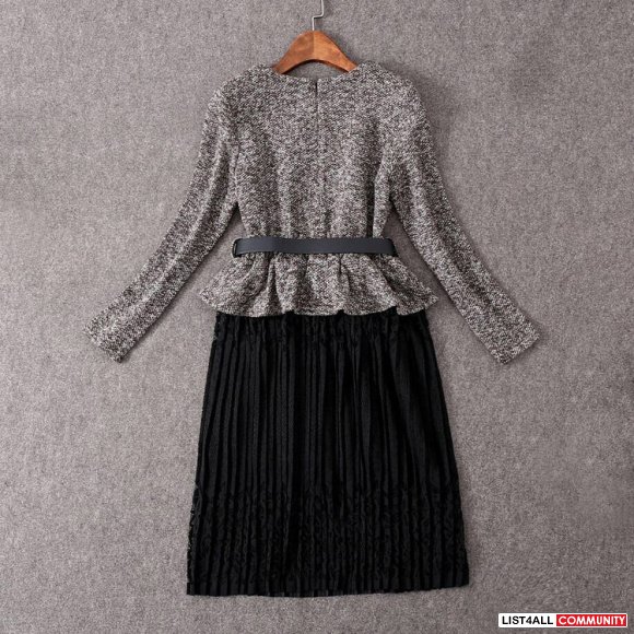 Knit top with plicated black skirt