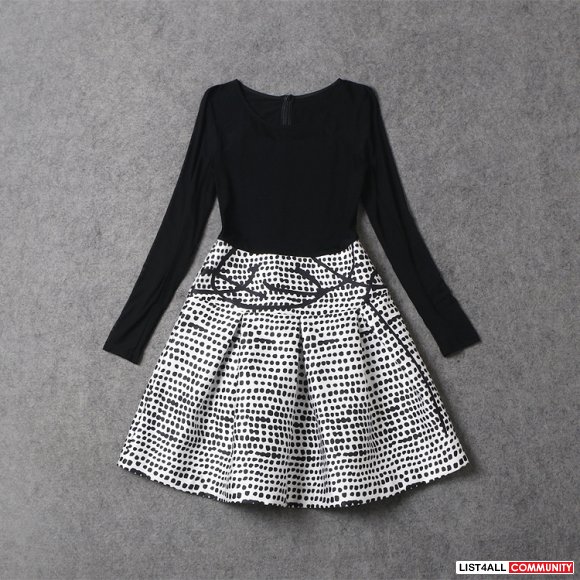 Black tight top with dot print skirt