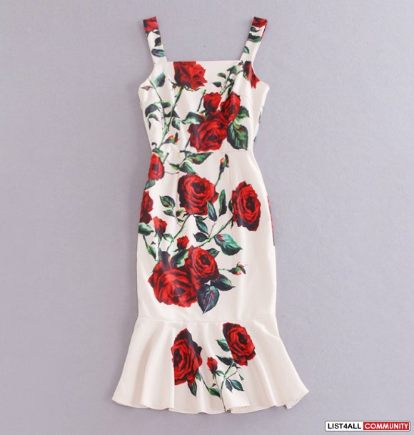Rosese print one-piece dress
