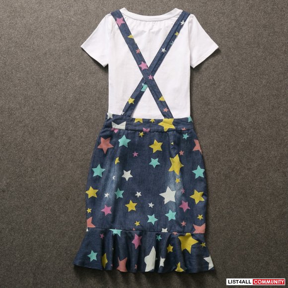 T-shirt with print suspender overalls
