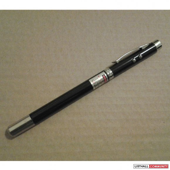4-in-1 Retractable Red Laser Flashlight Pen Black