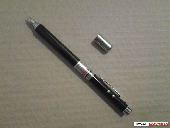 4-in-1 Retractable Red Laser Flashlight Pen Black