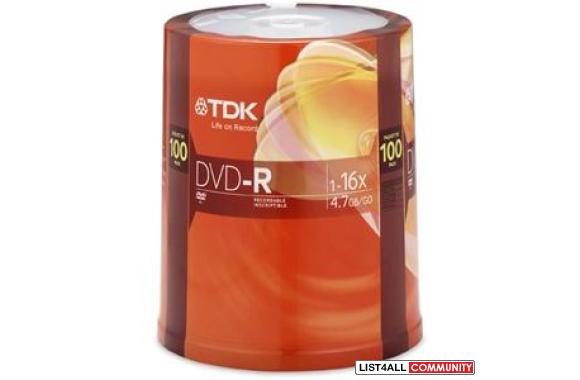 TDK 16X DVD-R blank media 100-pack spindle