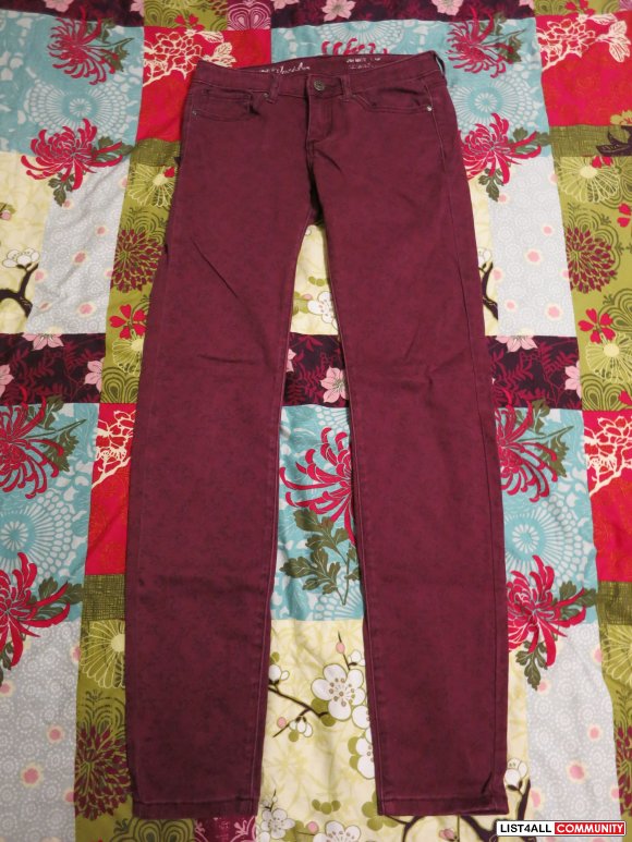 Patterned Burgundy Jeans - Size 4 (Size 26)