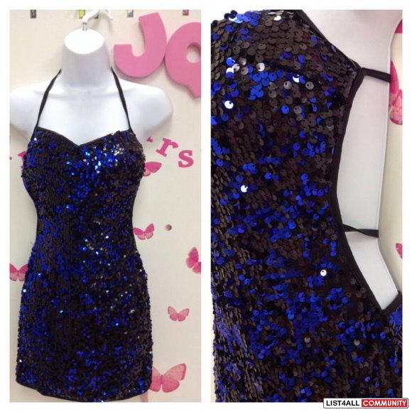 Backless Blue Sequin Dress. Wow Everyone this New Years. S, M, L