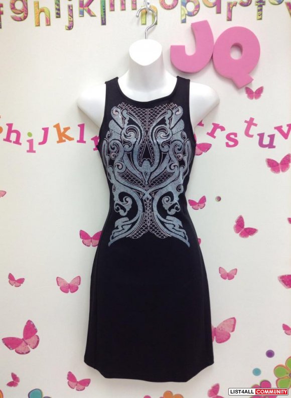 Black Dress with a beautiful Print perfect for New Years or Christmas.