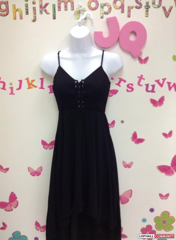 Black High and Low Front Lace Up Dress S,M, or L