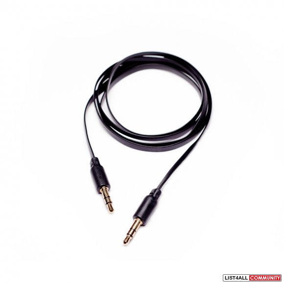 3.5mm Stereo Jack Flat Cord Audio Cable - Black (4 Ft)