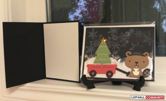 Beaver with christmas tree in wagon card