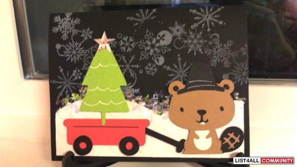 Beaver with christmas tree in wagon card