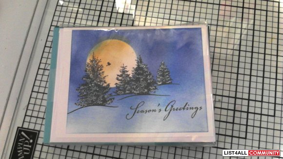 BOX set of season's greetings glistening winter scene card