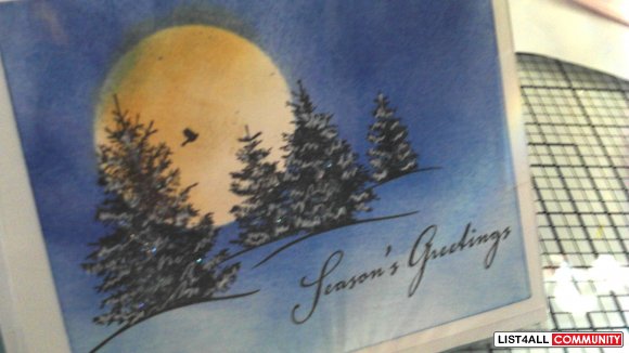 BOX set of season's greetings glistening winter scene card
