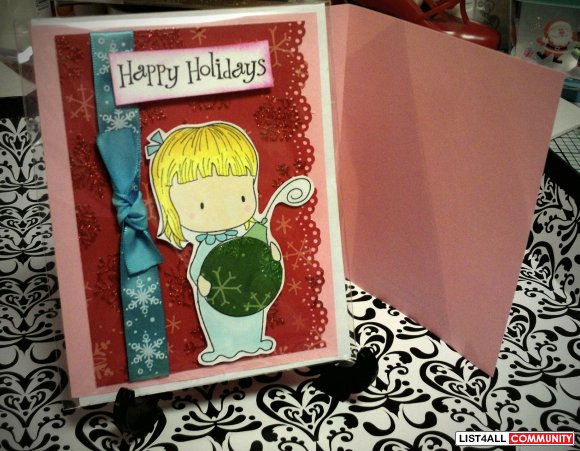 Happy Holidays girl with ornament card