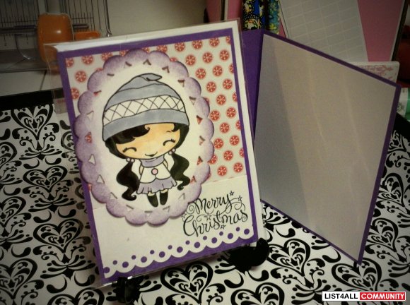 Merry Christmas girl with toque greeting card