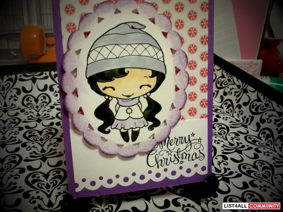Merry Christmas girl with toque greeting card