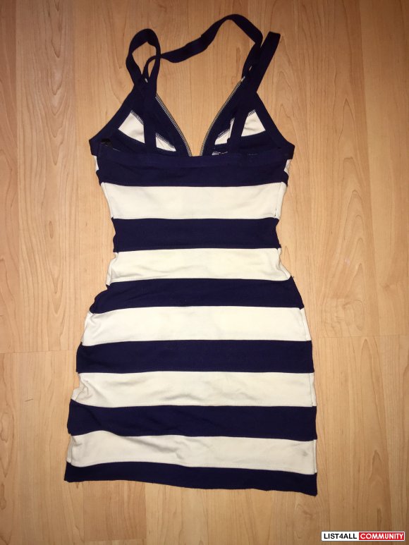 Navy Blue and White Stripped Zip Up Dress (Size Xtra Small)