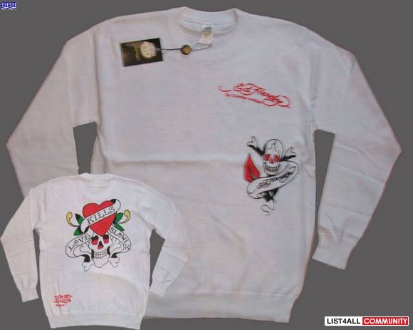 authentic MEN’S ED HARDY LOVE KILLS WHITE V-NECK Sweater M-XXXL