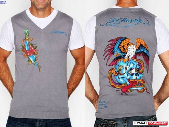 authentic MEN’S ED HARDY LOVE KILLS WHITE V-NECK Sweater M-XXXL