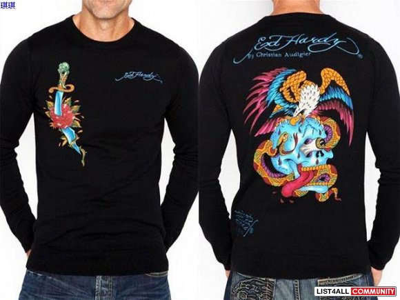 authentic MEN’S ED HARDY LOVE KILLS WHITE V-NECK Sweater M-XXXL