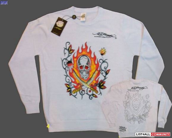 authentic MEN’S ED HARDY LOVE KILLS WHITE V-NECK Sweater M-XXXL