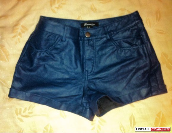 Blue Leather Shorts