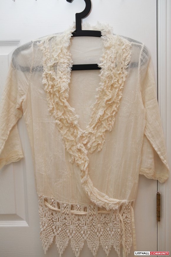ivory sheer blouse with embroidered details, S