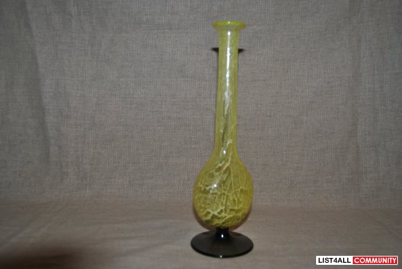 Bright Yellow White Clear Studio Art Glass Vase