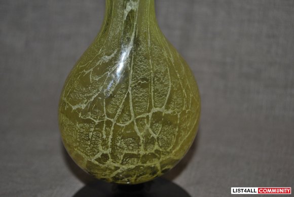 Bright Yellow White Clear Studio Art Glass Vase