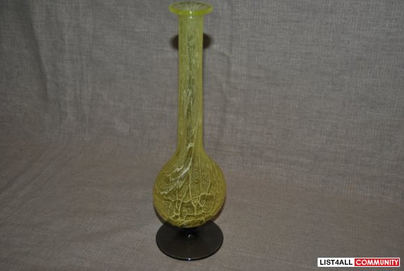 Bright Yellow White Clear Studio Art Glass Vase