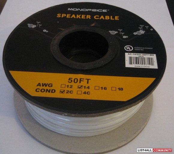 50ft 14AWG CL2 Rated 2-Conductor Loud Speaker Cable in-Wall install
