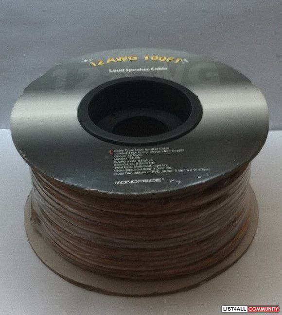 100ft - 12AWG Enhanced Loud Oxygen-Free Copper Speaker Wire Cable