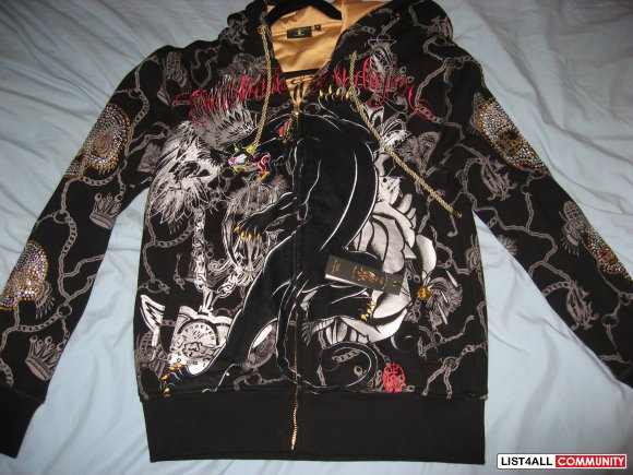 Christian Audigier "Panther" Rhinestone Hoodie Size M