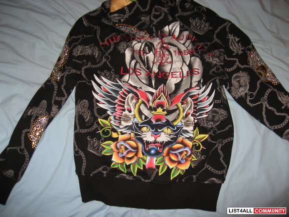 Christian Audigier "Panther" Rhinestone Hoodie Size M