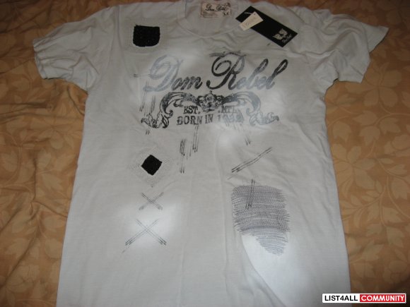 Dom Rebel "Sig. Classic" Swarovski Crystals Tees BNWT Sizes S,M,L
