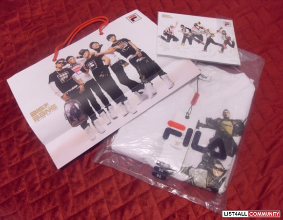 Kpop Big Bang Official FILA Shirt w/ Postcards and FILA Bag